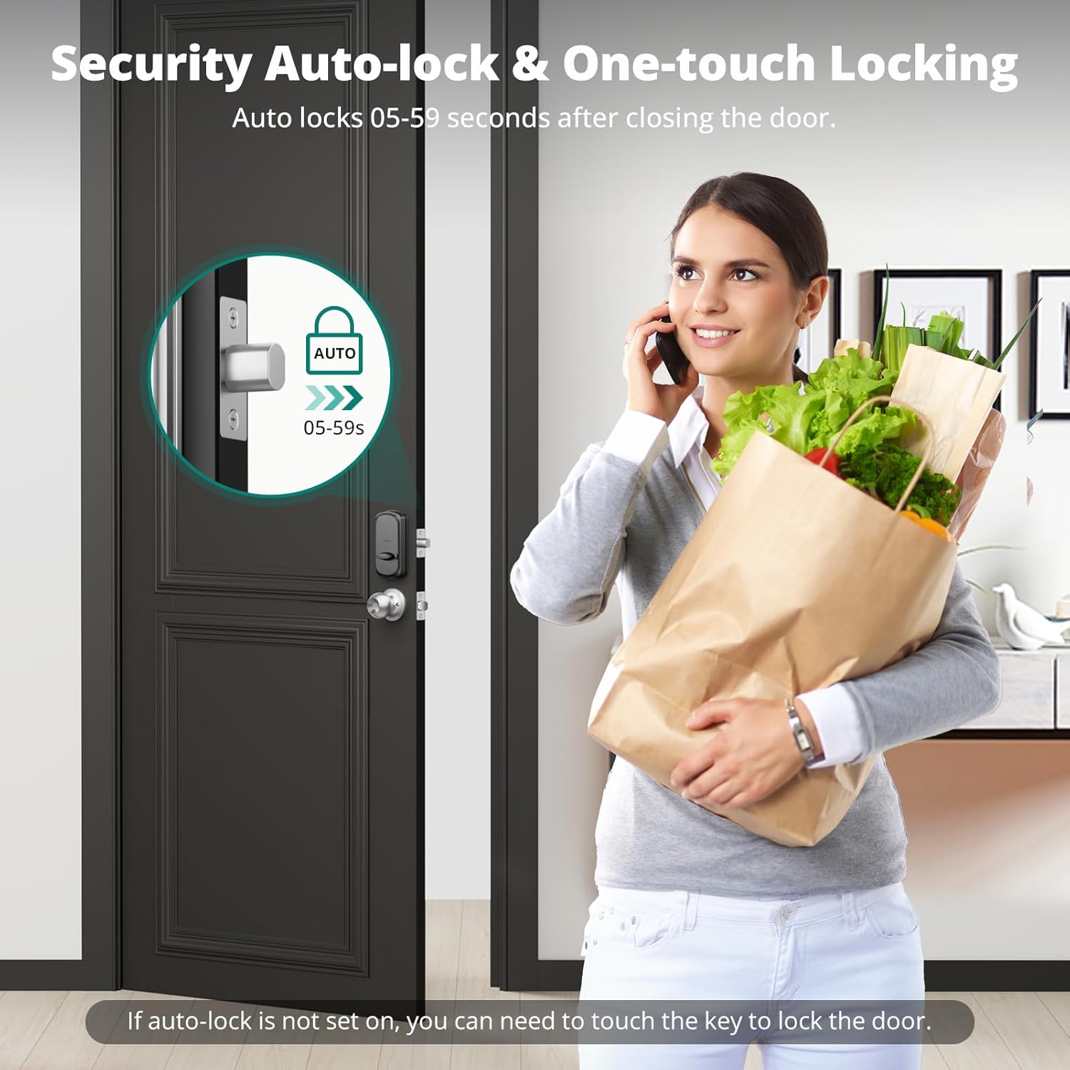 DS10 Keyless Entry Door Lock - Fingerprint Door Lock with 2 Keys, Electronic Keypad Deadbolt, Smart Door Lock, Keypad Lock for Front Door, Auto-Lock & One Touch Locking - Satin Nickel - Image 3