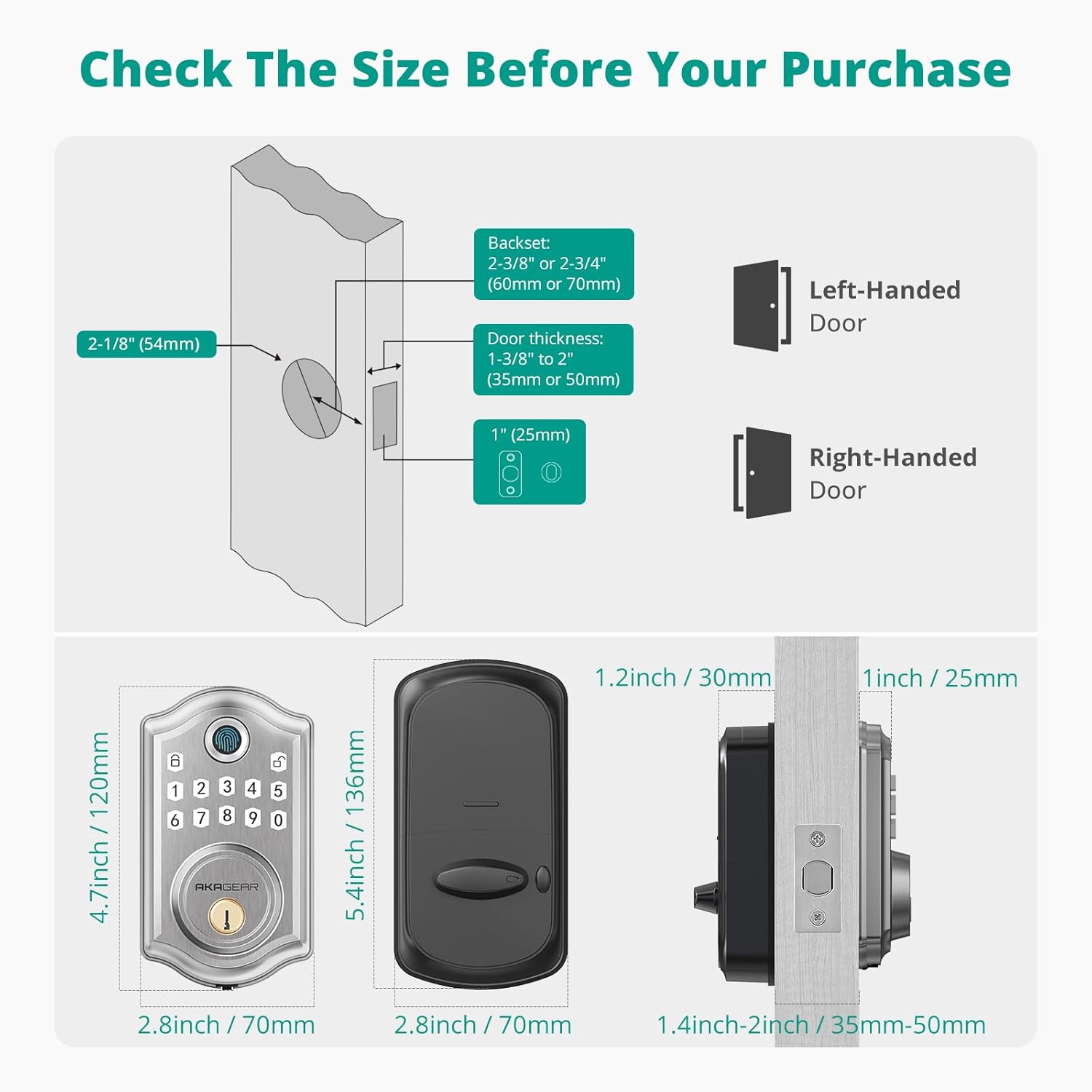 DS10 Keyless Entry Door Lock - Fingerprint Door Lock with 2 Keys, Electronic Keypad Deadbolt, Smart Door Lock, Keypad Lock for Front Door, Auto-Lock & One Touch Locking - Satin Nickel - Image 8