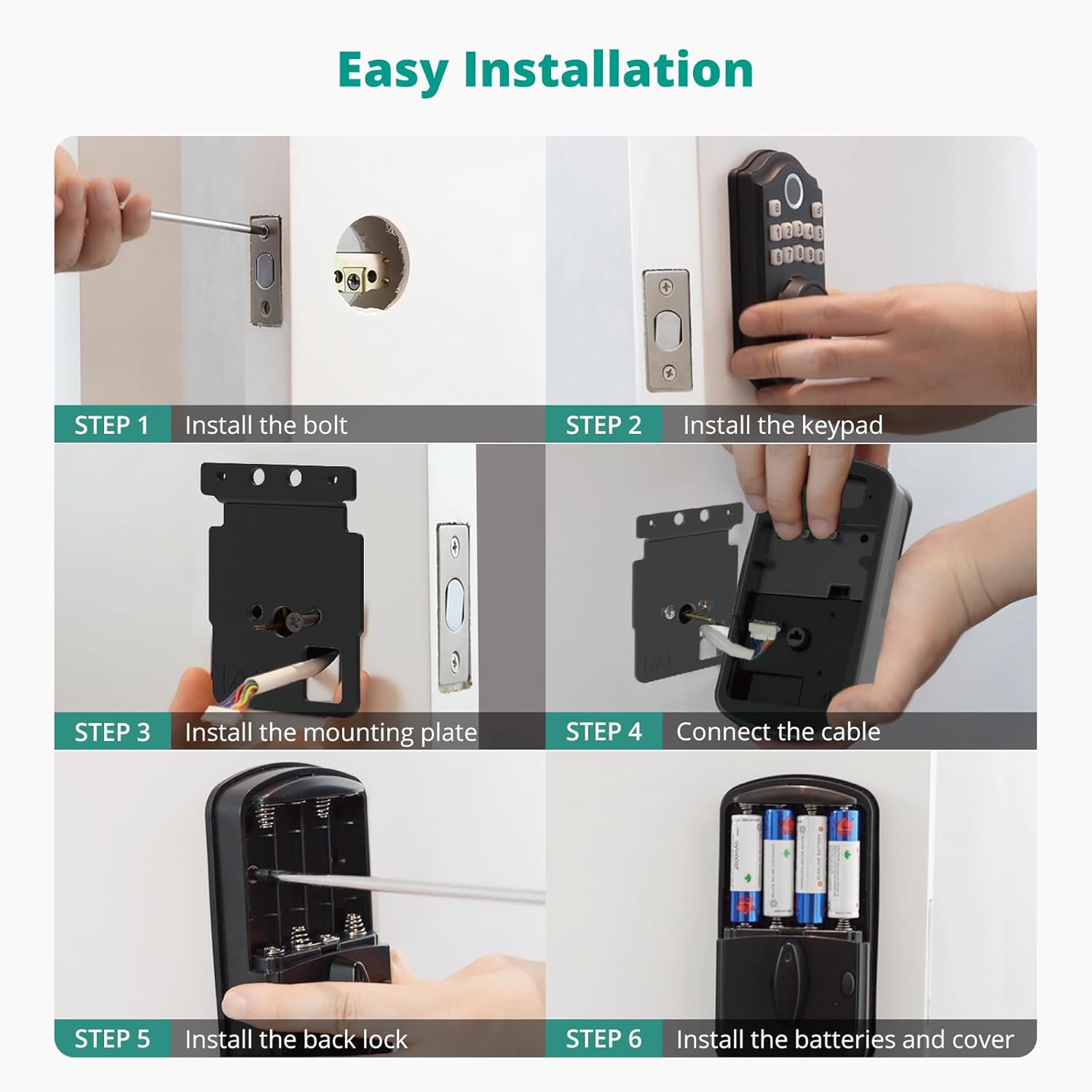 DS10 Keyless Entry Door Lock - Fingerprint Door Lock with 2 Keys, Electronic Keypad Deadbolt, Smart Door Lock, Keypad Lock for Front Door, Auto-Lock & One Touch Locking - Satin Nickel - Image 9