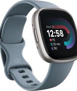 Fitbit Versa 4 Fitness Smartwatch with Daily Readiness, GPS, 24/7 Heart Rate, 40+ Exercise Modes, Sleep Tracking and more, Waterfall Blue/Platinum, One Size (S & L Bands Included)